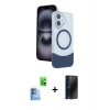 MARSİLYAN™- iPhone 16 Kılıf Kozmos Form Özel Seri - Siyah 3D Antistatik Hayalet Cam Ekran Koruyucu + Raze Metal Kamera Lens - LT
