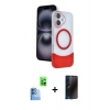 MARSİLYAN™- iPhone 16 Kılıf Kozmos Form Özel Seri - Siyah 3D Antistatik Hayalet Cam Ekran Koruyucu + Raze Metal Kamera Lens - LT