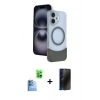 MARSİLYAN™- iPhone 16 Kılıf Kozmos Form Özel Seri - Siyah 3D Antistatik Hayalet Cam Ekran Koruyucu + Raze Metal Kamera Lens - LT