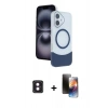 MARSİLYAN™- iPhone 16 Kılıf Kozmos Form Özel Seri - Siyah 3D Antistatik Mat Seramik Nano Ekran Koruyucu + Pembe PVD Metal Kamera Lens