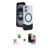 MARSİLYAN™- iPhone 16 Kılıf Kozmos Form Özel Seri - Siyah 3D Antistatik Mat Seramik Nano Ekran Koruyucu + Raze Metal Kamera Lens - PE