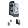 MARSİLYAN™- iPhone 16 Kılıf Kozmos Form Özel Seri - Siyah 3D Antistatik Mat Seramik Nano Ekran Koruyucu + Siyah Raze Metal Kamera Lens