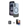 MARSİLYAN™- iPhone 16 Kılıf Kozmos Form Özel Seri - Siyah 3D Antistatik Mat Seramik Nano Ekran Koruyucu + PVD Metal Kamera Lens - MI