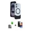 MARSİLYAN™- iPhone 16 Kılıf Kozmos Form Özel Seri - Siyah 3D Antistatik Mat Seramik Nano Ekran Koruyucu + Siyah Raze Metal Kamera Lens