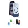 MARSİLYAN™- iPhone 16 Kılıf Kozmos Form Özel Seri - Siyah 3D Antistatik Mat Seramik Nano Ekran Koruyucu + Raze Metal Kamera Lens - LT