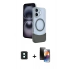 MARSİLYAN™- iPhone 16 Kılıf Kozmos Form Özel Seri - Siyah 3D Antistatik Mat Seramik Nano Ekran Koruyucu + PVD Metal Kamera Lens - YL