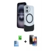 MARSİLYAN™- iPhone 16 Kılıf Kozmos Form Özel Seri - Siyah 3D Antistatik Mat Seramik Nano Ekran Koruyucu + Raze Metal Kamera Lens - LT