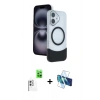 MARSİLYAN™- iPhone 16 Kılıf Kozmos Form Özel Seri - Siyah 3D Antistatik Seramik Nano Ekran Koruyucu + Raze Metal Kamera Lens - BZ