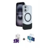 MARSİLYAN™- iPhone 16 Kılıf Kozmos Form Özel Seri - Siyah 3D Antistatik Seramik Nano Ekran Koruyucu + Bilvis Titan Kamera Lens - PE