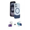 MARSİLYAN™- iPhone 16 Kılıf Kozmos Form Özel Seri - Siyah 3D Antistatik Seramik Nano Ekran Koruyucu + Gümüş Bilvis Titan Kamera Lens