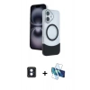 MARSİLYAN™- iPhone 16 Kılıf Kozmos Form Özel Seri - Siyah 3D Antistatik Seramik Nano Ekran Koruyucu + Mavi PVD Metal Kamera Lens