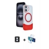 MARSİLYAN™- iPhone 16 Kılıf Kozmos Form Özel Seri - Siyah 3D Antistatik Seramik Nano Ekran Koruyucu + Mavi PVD Metal Kamera Lens