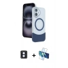 MARSİLYAN™- iPhone 16 Kılıf Kozmos Form Özel Seri - Siyah 3D Antistatik Seramik Nano Ekran Koruyucu + Mavi PVD Metal Kamera Lens