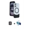 MARSİLYAN™- iPhone 16 Kılıf Kozmos Form Özel Seri - Siyah 3D Antistatik Seramik Nano Ekran Koruyucu + PVD Metal Kamera Lens - PE