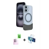 MARSİLYAN™- iPhone 16 Kılıf Kozmos Form Özel Seri - Siyah 3D Antistatik Seramik Nano Ekran Koruyucu + Raze Metal Kamera Lens - PE