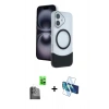 MARSİLYAN™- iPhone 16 Kılıf Kozmos Form Özel Seri - Siyah 3D Antistatik Seramik Nano Ekran Koruyucu + Raze Metal Kamera Lens - SH