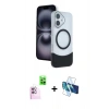 MARSİLYAN™- iPhone 16 Kılıf Kozmos Form Özel Seri - Siyah 3D Antistatik Seramik Nano Ekran Koruyucu + Raze Metal Kamera Lens - PE