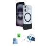 MARSİLYAN™- iPhone 16 Kılıf Kozmos Form Özel Seri - Siyah 3D Antistatik Seramik Nano Ekran Koruyucu + Raze Metal Kamera Lens - LT