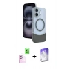 MARSİLYAN™- iPhone 16 Kılıf Kozmos Form Özel Seri - Siyah Bilvis 5in1 3D Magic Cam Ekran Koruyucu + Raze Metal Kamera Lens - PE