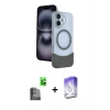 MARSİLYAN™- iPhone 16 Kılıf Kozmos Form Özel Seri - Siyah Bilvis 5in1 3D Magic Cam Ekran Koruyucu + Raze Metal Kamera Lens - SH