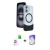 MARSİLYAN™- iPhone 16 Kılıf Kozmos Form Özel Seri - Siyah Bilvis 5in1 3D Magic Cam Ekran Koruyucu + Raze Metal Kamera Lens - PE