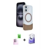 MARSİLYAN™- iPhone 16 Kılıf Kozmos Form Özel Seri - Siyah Bilvis 5in1 5D Magic Hayalet Cam Ekran Koruyucu + Pembe Raze Metal Kamera Lens