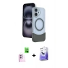 MARSİLYAN™- iPhone 16 Kılıf Kozmos Form Özel Seri - Siyah Bilvis 5in1 5D Magic Hayalet Cam Ekran Koruyucu + Pembe Raze Metal Kamera Lens