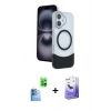 MARSİLYAN™- iPhone 16 Kılıf Kozmos Form Özel Seri - Siyah Bilvis 5in1 5D Magic Hayalet Cam Ekran Koruyucu + Raze Metal Kamera Lens - LT