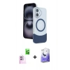 MARSİLYAN™- iPhone 16 Kılıf Kozmos Form Özel Seri - Siyah Bilvis 5in1 5D Magic Hayalet Cam Ekran Koruyucu + Pembe Raze Metal Kamera Lens