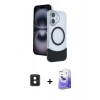 MARSİLYAN™- iPhone 16 Kılıf Kozmos Form Özel Seri - Siyah Bilvis 5in1 5D Magic Hayalet Cam Ekran Koruyucu + PVD Metal Kamera Lens - PE