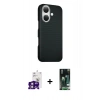 MARSİLYAN™- iPhone 16 Kılıf Kozmos Klasik Prime - Siyah 360 Mat Full Body Arka Koruyucu + Bilvis Titan Kamera Lens - PE