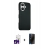 MARSİLYAN™- iPhone 16 Kılıf Kozmos Klasik Prime - Siyah 3D Antistatik Hayalet Cam Ekran Koruyucu + Bilvis Titan Kamera Lens - SH