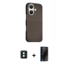 MARSİLYAN™- iPhone 16 Kılıf Kozmos Klasik Prime - Siyah 3D Antistatik Hayalet Cam Ekran Koruyucu + PVD Metal Kamera Lens - YL