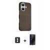 MARSİLYAN™- iPhone 16 Kılıf Kozmos Klasik Prime - Siyah 3D Antistatik Hayalet Cam Ekran Koruyucu + PVD Metal Kamera Lens - MI