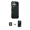 MARSİLYAN™- iPhone 16 Kılıf Kozmos Klasik Prime - Siyah 3D Antistatik Hayalet Cam Ekran Koruyucu + PVD Metal Kamera Lens - PE