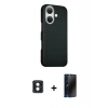 MARSİLYAN™- iPhone 16 Kılıf Kozmos Klasik Prime - Siyah 3D Antistatik Hayalet Cam Ekran Koruyucu + PVD Metal Kamera Lens - MI