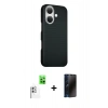 MARSİLYAN™- iPhone 16 Kılıf Kozmos Klasik Prime - Siyah 3D Antistatik Hayalet Cam Ekran Koruyucu + Raze Metal Kamera Lens - BZ
