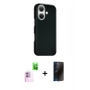 MARSİLYAN™- iPhone 16 Kılıf Kozmos Klasik Prime - Siyah 3D Antistatik Hayalet Cam Ekran Koruyucu + Raze Metal Kamera Lens - PE