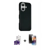 MARSİLYAN™- iPhone 16 Kılıf Kozmos Klasik Prime - Siyah 3D Antistatik Mat Seramik Nano Ekran Koruyucu + Bilvis Titan Kamera Lens - SH