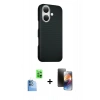 MARSİLYAN™- iPhone 16 Kılıf Kozmos Klasik Prime - Siyah 3D Antistatik Mat Seramik Nano Ekran Koruyucu + Raze Metal Kamera Lens - LT