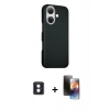 MARSİLYAN™- iPhone 16 Kılıf Kozmos Klasik Prime - Siyah 3D Antistatik Mat Seramik Nano Ekran Koruyucu + PVD Metal Kamera Lens - MI