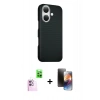 MARSİLYAN™- iPhone 16 Kılıf Kozmos Klasik Prime - Siyah 3D Antistatik Mat Seramik Nano Ekran Koruyucu + Raze Metal Kamera Lens - PE
