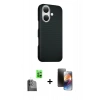 MARSİLYAN™- iPhone 16 Kılıf Kozmos Klasik Prime - Siyah 3D Antistatik Mat Seramik Nano Ekran Koruyucu + Raze Metal Kamera Lens - SH