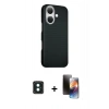 MARSİLYAN™- iPhone 16 Kılıf Kozmos Klasik Prime - Siyah 3D Antistatik Mat Seramik Nano Ekran Koruyucu + PVD Metal Kamera Lens - YL