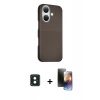 MARSİLYAN™- iPhone 16 Kılıf Kozmos Klasik Prime - Siyah 3D Antistatik Mat Seramik Nano Ekran Koruyucu + PVD Metal Kamera Lens - YL