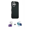 MARSİLYAN™- iPhone 16 Kılıf Kozmos Klasik Prime - Siyah 3D Antistatik Seramik Nano Ekran Koruyucu + Bilvis Titan Kamera Lens - GS