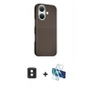 MARSİLYAN™- iPhone 16 Kılıf Kozmos Klasik Prime - Siyah 3D Antistatik Seramik Nano Ekran Koruyucu + PVD Metal Kamera Lens - PE