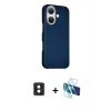 MARSİLYAN™- iPhone 16 Kılıf Kozmos Klasik Prime - Siyah 3D Antistatik Seramik Nano Ekran Koruyucu + PVD Metal Kamera Lens - PE