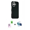 MARSİLYAN™- iPhone 16 Kılıf Kozmos Klasik Prime - Siyah 3D Antistatik Seramik Nano Ekran Koruyucu + Raze Metal Kamera Lens - PE