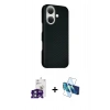 MARSİLYAN™- iPhone 16 Kılıf Kozmos Klasik Prime - Siyah 3D Antistatik Seramik Nano Ekran Koruyucu + Bilvis Titan Kamera Lens - YL